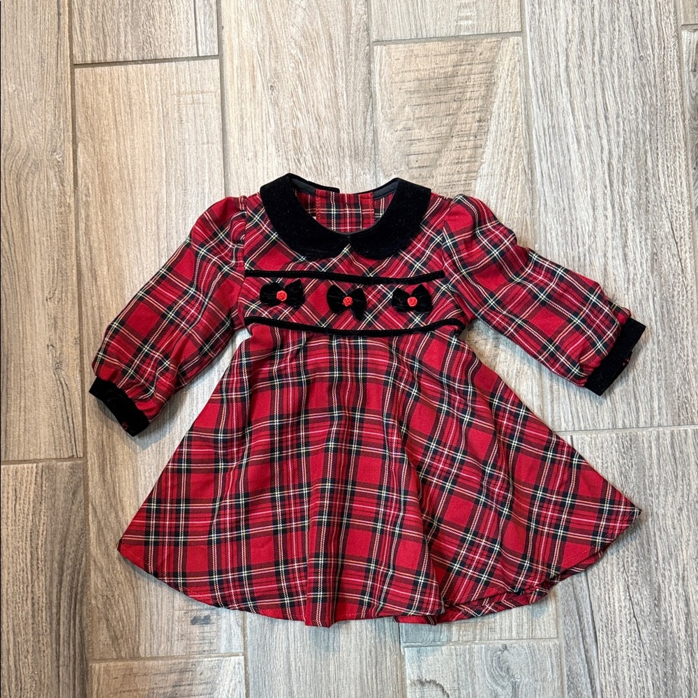 Bonnie Jean Toddler Girl Tartan Plaid Long Sleeve Christmas Holiday Dress 24‎ Mo - Picture 2 of 6